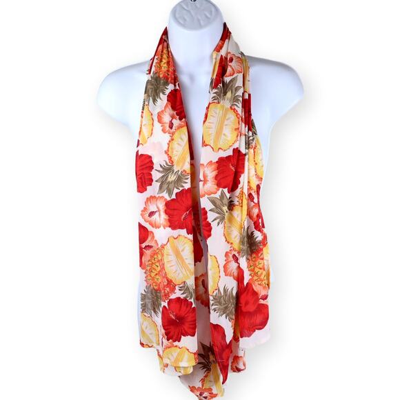 Vix & Lenny Vintage Red Yellow Womens Rectangle Scarf - Picture 1 of 7